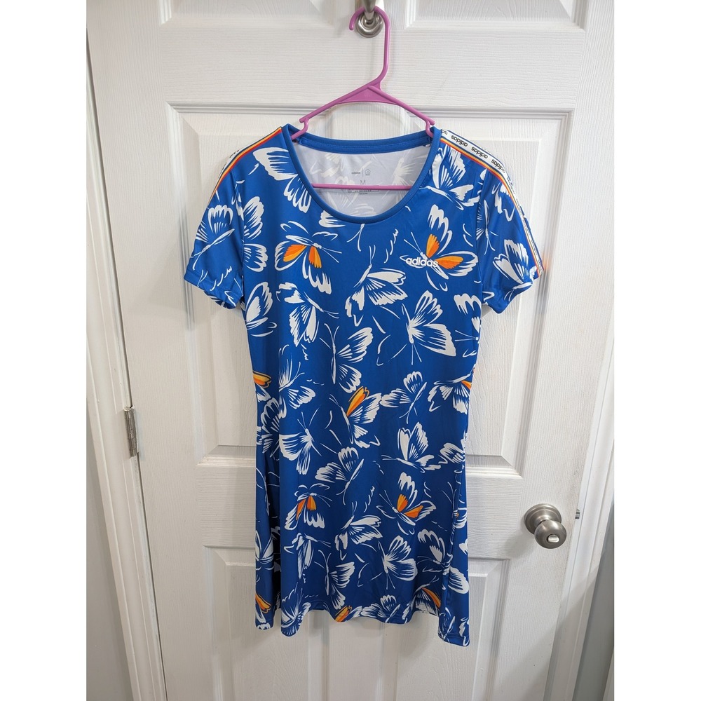 Adidas x‎ FARM Rio Butterfly Print T-Shirt Dress Womens Blue - Size M